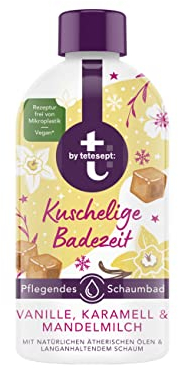 t: by tetesept Schaumbad Kuschelige Badezeit – Badezusatz mit winterlichem Duft nach Mandelmilch, Karamell und Orange - Sanfte Pflege, natürliche Aroma-Öle und langanhaltender Schaum - 1 x 420 ml