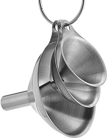 Stainless Steel Funnel, Set of 3 Small Kitchen Funnels with 2 Brushes for Filling Bottles Liquid Dry Ingredients Powder,for Essentail Oil,Spices,Flask,Durable and Dishwasher Safe