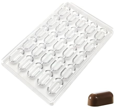 Martellato MA1016 Molde de policarbonato transparente contemporáneo para chocolate, praliné con 25 cavidades, cada una de 40,5 mm x 18 mm x 16 mm de alto