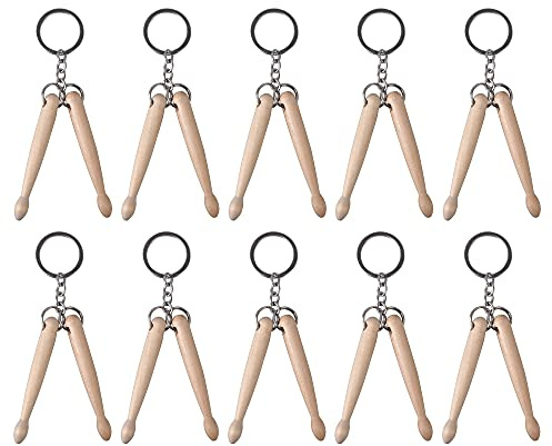 BQLZR Wooden Color Mini Drum Stick Fits Keyring Music Collectible Keychain Pack of 10