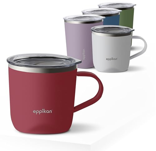 eppikan eppiLungo Edelstahl Thermobecher, Isolierbecher, Kaffeetasse, Trinkbecher, Thermotasse 220ml, 280ml mit Deckel, für Kaffee und Tee (Vintage Red, 220 ml)