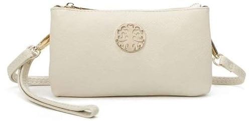 Hon & Väskor Kvinnor Gyllene Märke Detalj Multifunktionell Dubbel Fack Liten Handledsväska Kuvert Crossbody Messenger Handväska, Pärla, Small