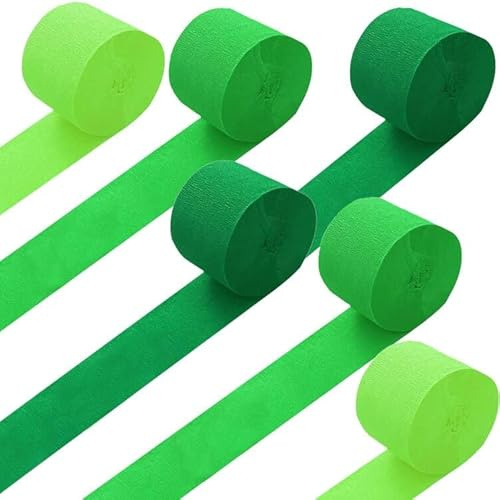 BRZIKWT Crepe Paper Streamers 6 Rolls Beautiful Green Streamers-Party Streamers Rolls in 3 Colour for St. Patrick's Day Wedding Birthday Other Decorations 4.5cmx25m (1.8 Inch x 82 Ft/Roll)