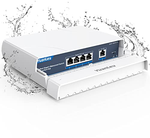 YuanLey 4-portars Gigabit vattentät utomhus ohanterad Ethernet PoE-switch med VLAN-funktion, 78 W integrerad effekt, IEEE802.3af/at stöd för plug and play