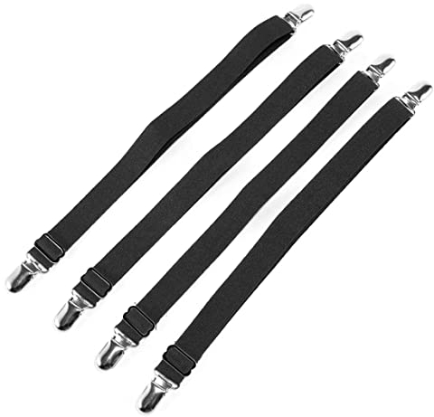 4 Stück Verstellbare Bettlakenspanner | Lakenspanner für Faltenfreie Laken | Metallclip | Geeignet für Bettlaken, Matratze, Bügelbrett & Sofa | Schwarz