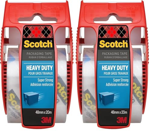 Scotch Packaging Tape Extra Resistant in Hand Dispenser Transparent, 1 Roll, 48 mm x 20 m - Ideal for Packing Boxes and Parcels (Pack of 2)