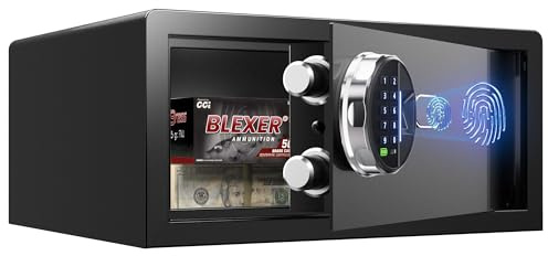 Grimtron 𝟐𝟐 𝐋𝐁 Smart Biometric Safe Fingerprint Lock Box with Silent Mode, Backlit Keypad and LED Light, Small Caja Fuerte 𝐆𝐢𝐟𝐭𝐬 𝐟𝐨𝐫 𝐌𝐨𝐭𝐡𝐞𝐫‘𝐬 𝐃𝐚𝐲 (7.87H x 14.57D x 16.93W)
