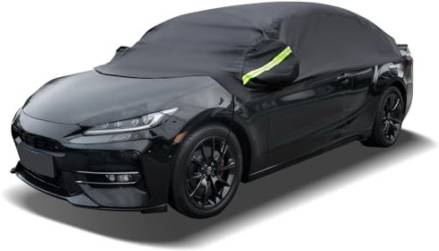 Half Car Cover Waterproof Ninonly Universal Car Top Cover Breathable All Weather Protection Auto Sun Rain Dust UV Protector for Windshield Black(for Sedan Up to 4.2-5.4M)