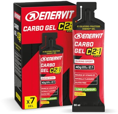 Enervit, Carbo Gel C2:1PRO Lime, Gel Energetico, 40g di Carboidrati, Per Attività ad Alta Intensità, +50% di Carboidrati Assorbiti, Gusto Lime, Senza Glutine, Alta Digeribilità, Vegan, 7 Pack da 60ml