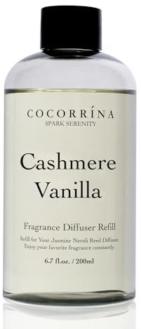 COCORRÍNA Ricarica Diffusore Ambiente 200ml con 8 Bastoncini, Cashmere Vanilla, Profumo Lungo Durata con Oli Essenziali Naturali, Camera da Letto e Bagno