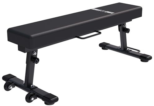 GORILLA SPORTS® Hantelbank - Klappbar, Flach, Massiv, bis 400 kg, Schwarz - Flachbank, Trainingsbank, Fitnessbank, Bankdrücken Bank für Zuhause