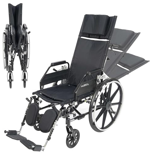 High Back Reclining Wheelchair – 20” Black Wheel Chair with Removable Desk Arms and Elevating Legrests Anti Tippers – 300 lb. Weight Capacity with a Carbon Steel Frame - K4