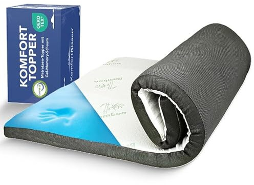 MKS.® Gel Topper 120 x 200 cm – 7 cm Memory Foam Topper con H3 de doble dureza – Espuma de gel que alivia la presión con funda de bambú transpirable y flujo de aire 3D – Antideslizante y lavable