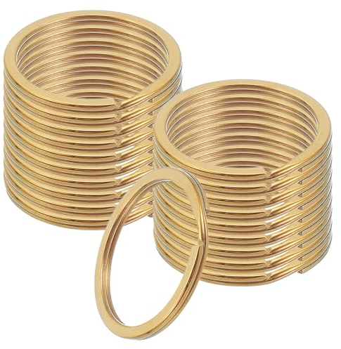 sourcing map 20pcs Split Keychain Rings, 30mm Round Flat Keyrings Stainless Steel Open Key Chain Ring Dog Tag Rings for DIY Keychain Craft Lanyard, 1.8mm Thick, Gold