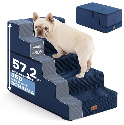 Gardner Pet Escalera para Perros Grade 5 de Espuma de Alta Densidad, 58 cm de Ancho, con Funda extraíble, Antideslizante, facilita el Acceso de Las Mascotas a sofás y Camas - Azul