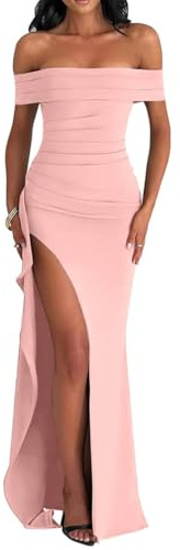 AOWVUTS Vestido de Fiesta para Mujer Vestidos Sexy Abertura Bodycon Vestidos un Hombros Formal Abertura Vestido Moda Slim Fit Largo de Cóctel Vestidi de Noche Invitada de Boda Partido Club