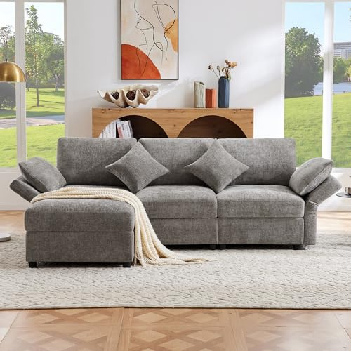 A ALFRESCOOL Divano ad angolo con funzione di sonno, divano a forma di L con funzione di sonno, divano letto convertibile a 3 posti, braccioli regolabili, comodo tessuto ciniglia, adatto per soggiorno