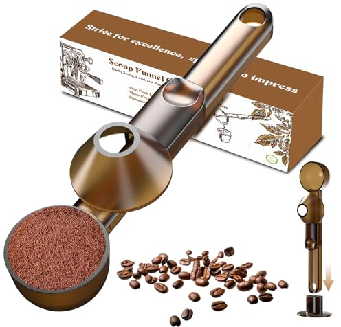 Coffee Scoop with Funnel for Ground Coffee, Protein Powder & Tea, for Reusable K Cup Refiller, 2TBSP Mess-Free, Funnel Design Prevents Spills (Translucent Brown, 1-Pack)