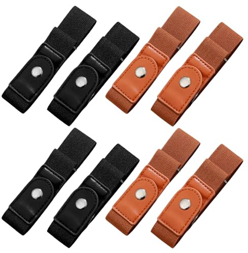 8 Piezas Cinturón Sin Hebilla Hombre Cinturones Sin Hebilla Unisexo Cómodo Ajustable Invisible Ideal Para Jeans Pantalones Casuales Vestidos Perfecto Para Uso Diario Trabajo Viajes(Negro&Marrón）