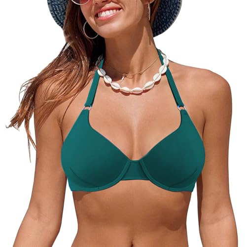 Rayson Haut de Maillot de Bain Femme Push-up à Col V Lanière au Cou Top de Bikini Réglable Classique Plusieurs Couleurs