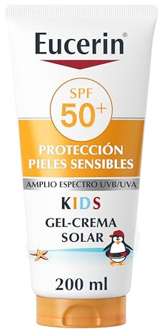 Eucerin Sun Kids Sensitive Protect Gel-Crema FPS 50+ 200ml -Protector Solar Infantil con filtros UVA/UVB - Crema de Sol Extraresistente al Agua para Bebés y Niños - Protección Solar para Piel Sensible