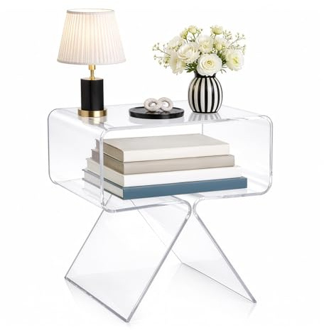 Toemics Acryl Beistelltisch Klar Moderner Nachttisch Kleiner Sofatisch Transparenter Endtisch für Schlafzimmer Wohnzimmer und Kleine Räume 39 x 30 x 45 cm