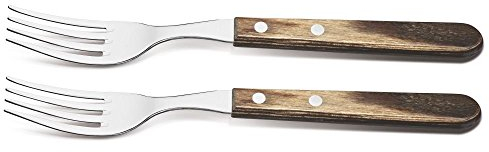 Tramontina Churrasco Set of 2 Heavy Duty Jumbo Steak Forks Brown Wooden Handles
