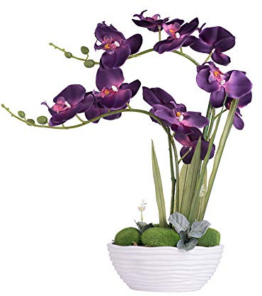 YSZL Große künstliche Orchidee mit Keramikvase, Seidenblumenarrangement, Dunkelviolett