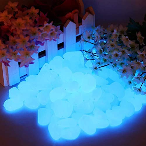 Shalwinn Lot de 200 Pierres Lumineuses Bleues - Pierres décoratives pour Le Jardin, Les Routes, la décoration en Plein air, Les Aquariums, Les allées