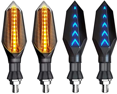 Greluma 4 Stk 12V Universal Motorrad Blinker Blinker Bernstein Licht Zweifarbig 17 LEDs Blau Gelb Lampe