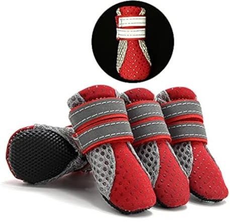 Zunea Stivali Estivi Antiscivolo per Cani Piccola Taglia Protezione per Zampe Scarpine Riflettenti Traspirante Morbida Maglia Per Cuccioli Resistente per le Calde Stagioni Pavimentazione Rosso Mini M