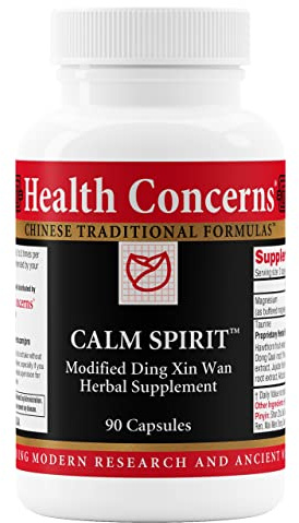 Health Concerns Calm Spirit - Stress Relief Supplement for Men & Women - Herbal Calming Support - Eases Tension & Nervousness - Magnesium, Hawthorn, Chinese Peony & Taurine - 90 Capsules