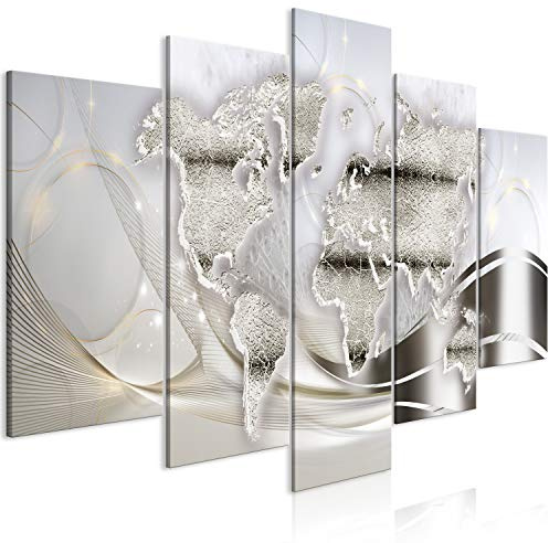 murando Cuadro Acústico Mapamundi 225x112 cm espuma acústica absorbe el sonido aislamiento lienzo de 5 piezas Impresión Artística Decoración de Pared Abstracto Continentes k-C-0133-b-m