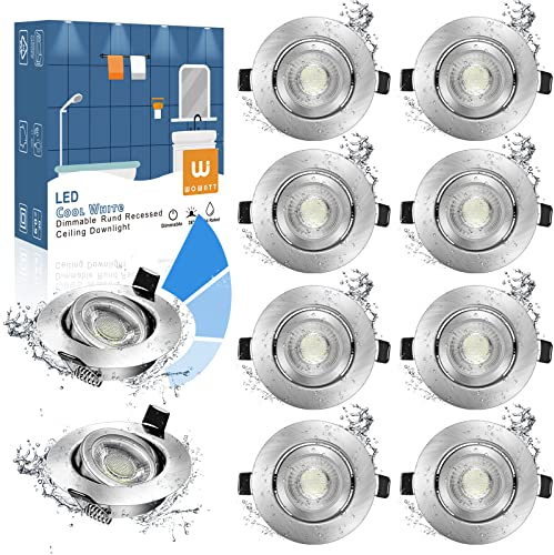 wowatt 10er Einbaustrahler LED 3 Stufig Dimmbar 7W Einbauleuchten 230V Flach 700lm Ersetzt 70W Halogen Spots LED IP44 Kaltweiß 6000K Badeinbaustrahler Schwenkbar Rund 68mm Deckenspots Badezimmer