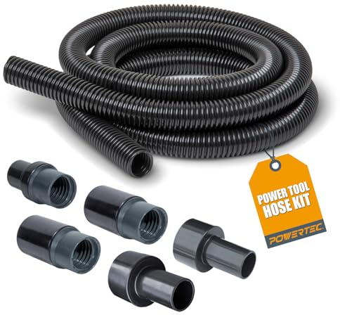 POWERTEC 70347 10 Ft. Dust Collection Hose Kit with 5 Fittings for Woodworking Power Tools Home and Wet/Dry Shop Vacuums