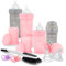 Newborn Anti-Colic Baby Bottle Set with Milk Powder Container and Mixer - 9 Pieces | 4 x Milk Bottles - 2 x Pacifiers - 2 x Teats - 1 x Bottle Brush | BPA-Free | 0m+ | Pink Grey