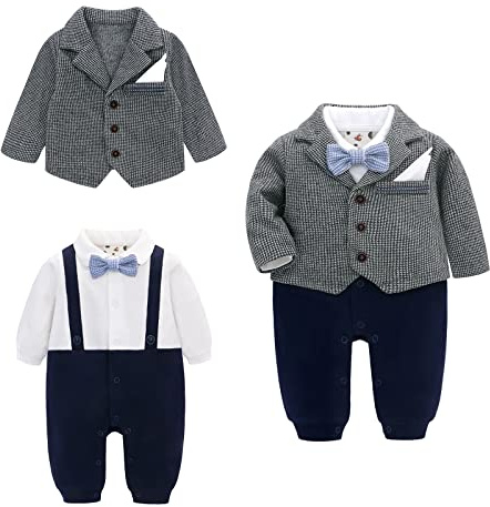 famuka Bébé garçon Smokings Costumes et Vestons Costume de fête Veste de Smoking bébé garçon baptême Mariage séance Photo (Gris, 18M)