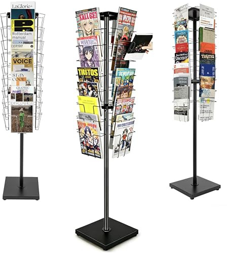 kunghei 36 Pockets-360°Rotating Magazine Rack Holder 63in Floor Comic Book Shelf Brochure Display Stand Flyer Storage Pamphlet Catalog Literature Organizer for Retail Store Office Trade Show
