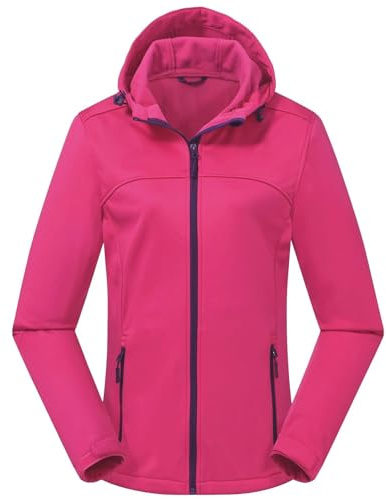 ATLASLAVA Damen Softshelljacke Wasserdichte Atmungsaktive Leichte Fleece Kapuze Übergangsjacke Laufen Wanderjacke ROSA M
