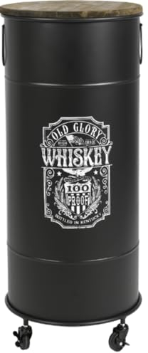 Urban living „LOFT & Metal“ KANISTERBAR MIT TÜR UND Rollen Old Glory Whisky Design H85CM, Schwarzes Holz