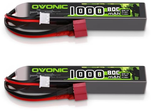 OVONIC 2S Lipo 7.4V 80C 1000mAh Airsoft Lipo Akku mit Deans T Stecker für Airsoft Guns(2PCS)