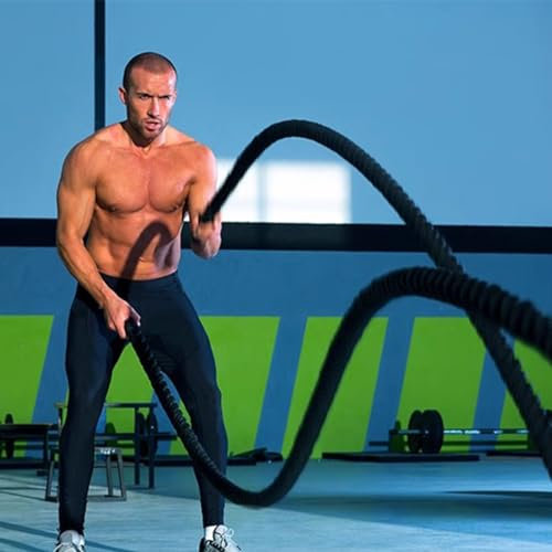 Feaolala Battle Ropes Schlachtseil Springseil Fitness Seil Trainingsseil Hochbelastbares Springseil zur Verbesserung des Muskelkrafttrainings (Schwarz*2)