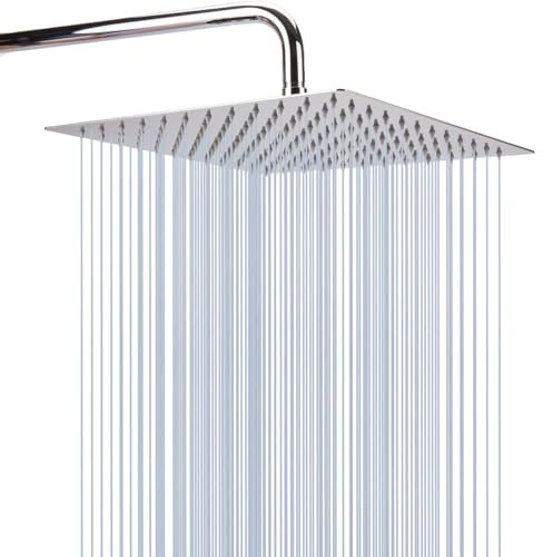 Katezon Regenduschkopf, quadratischer Regenduschkopf aus Edelstahl mit hohem Durchfluss, Wasserfall-Badewannen-Duschkörperabdeckung, Decken- oder Wandmontage (25cm Chromoberfläche)