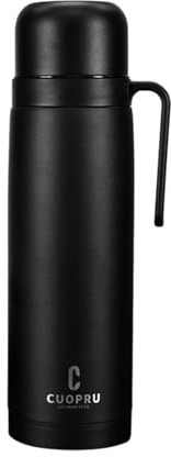 CUOPRU Botella aislada al vacío para yerba mate, café, té, agua, botella térmica de acero inoxidable de 33.8 onzas, boca ancha, mantiene las bebidas calientes/frías durante 24 horas, negro mate
