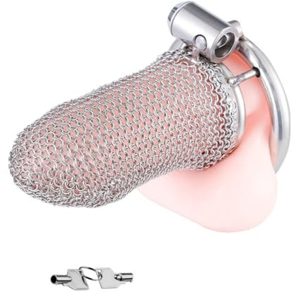 Male Chastity Cage, Male Cock Cage Chastity Device Flexible Metal Mesh Penis Cage with 45mm Ring Adult Sex Toy for Men Bondage Gear & Accessories (M-Diameter 1.77)