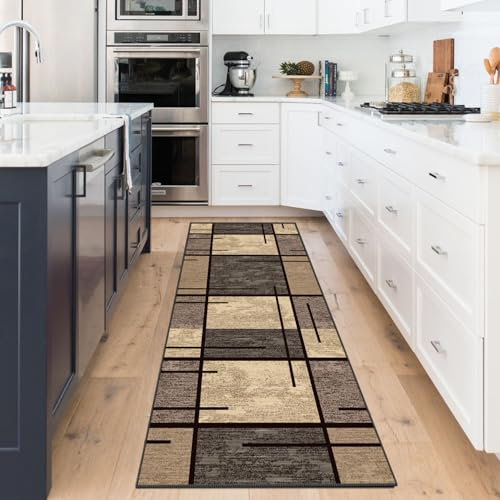 WTHYGB Teppich Läufer Flur rutschfest 60x120 cm Teppichläufer Flur Waschbar, Lang Modern Küchenteppich, Flurläufer, Teppich Läufer für Flur, Küche, Korridor, Schlafzimmer, Wohnzimmer, Beige