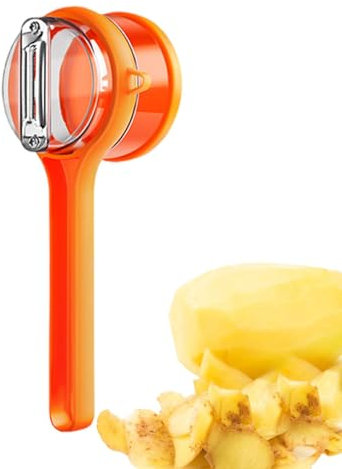 Qumiuu Pelapatate con contenitore, pelapatate multifunzione in acciaio inox double face, per carote, patate e verdure, arancione