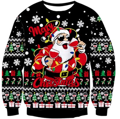 RAISEVERN Natale Uomo Maglione Maglioni Coppia Babbo Natale Neve Retro Brutto Pullover 3D Grafica, M
