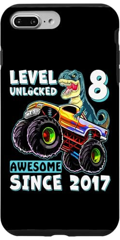 iPhone 7 Plus/8 Plus Level 8 Unlocked T Rex Monster Truck Dinosaur 8th Birthday Case