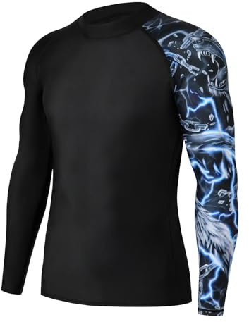 SLIMBELLE Rashguard herr långärmad UPF 50+ UV-skyddströjor kompressionströja herr snabbtorkande andas surfing fiske vandring topp, Blå varg, M